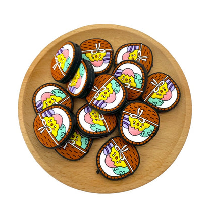 20pcs Silicone Focal Beads Easter Egg and Chicks Basket Design 2