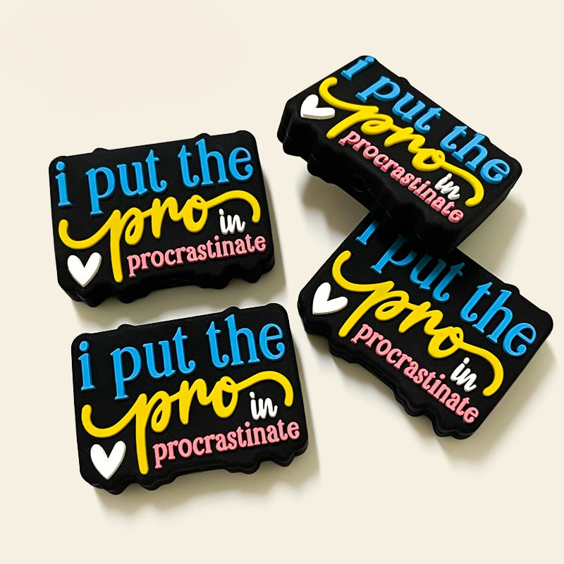 20Pcs Silicone Focal Beads English Text I Put The Pro In Procrastinate
