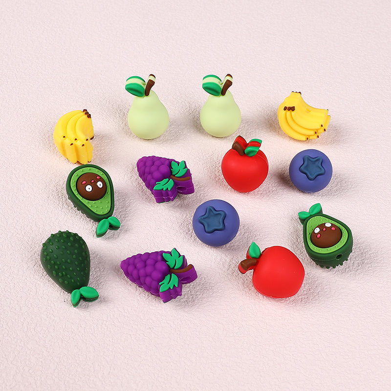 20Pcs Silicone 3D Focal Beads Fruity Aroma Mixed Fruit Shapes 3