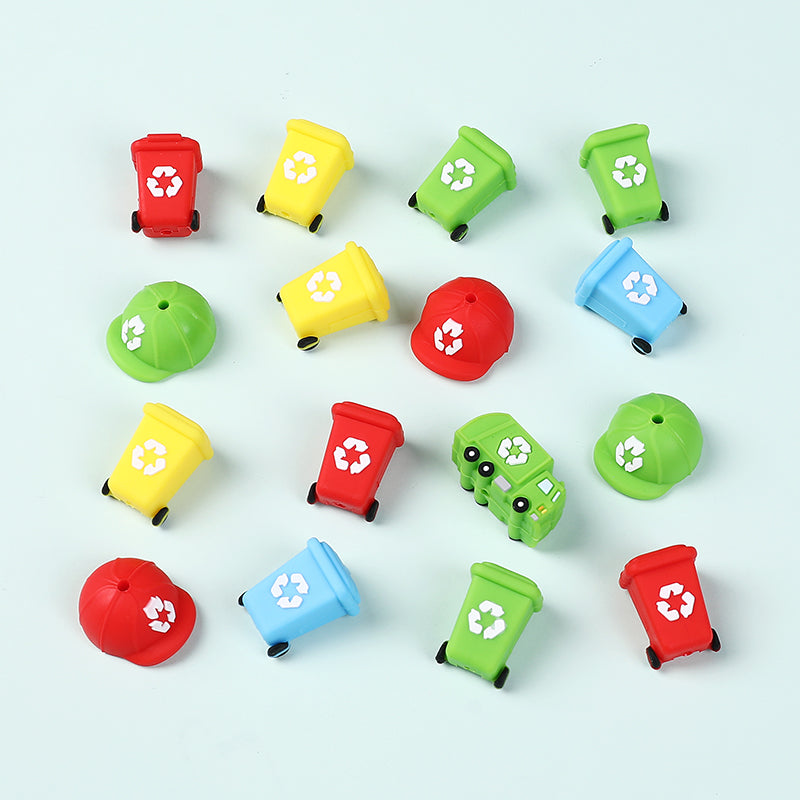 Silicone 3D Focal Beads Sanitation Series Recycling Bin and Cap Designs 3