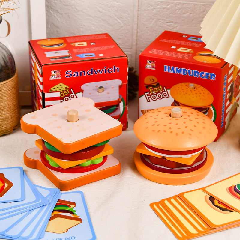 Wooden Burger Sandwich Simulation Montessori Toys for Kids 2