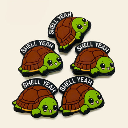 20Pcs Silicone Focal Beads Cute Little Turtle Shell Yeah Text Detail