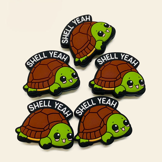 20Pcs Silicone Focal Beads Cute Little Turtle Shell Yeah Text Detail