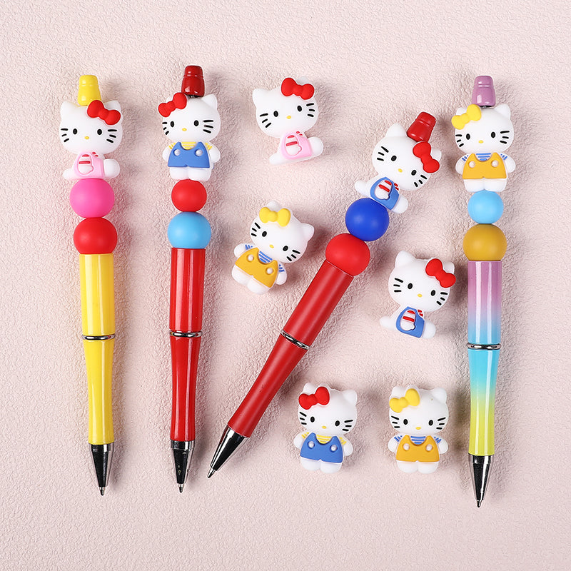 20Pcs Silicone 3D Focal Beads White Cat No Mouth Red Bow Wearing Clothes 5