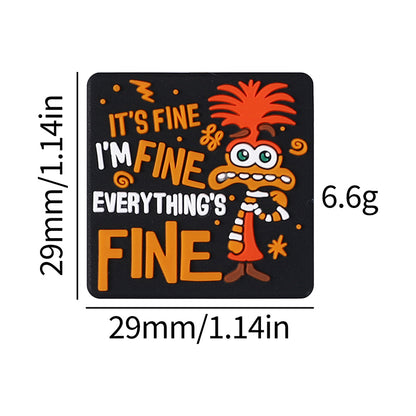 Silicone Focal Beads Mouse Character Front Facing with Text I'm Fine 12