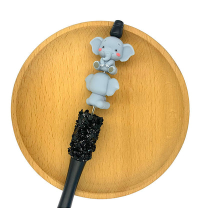 Silicone 3D Focal Beads Grey Elephant Sitting Pose 2