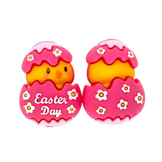 Silicone 3D Focal Beads Red Broken Chick Easter Day Text