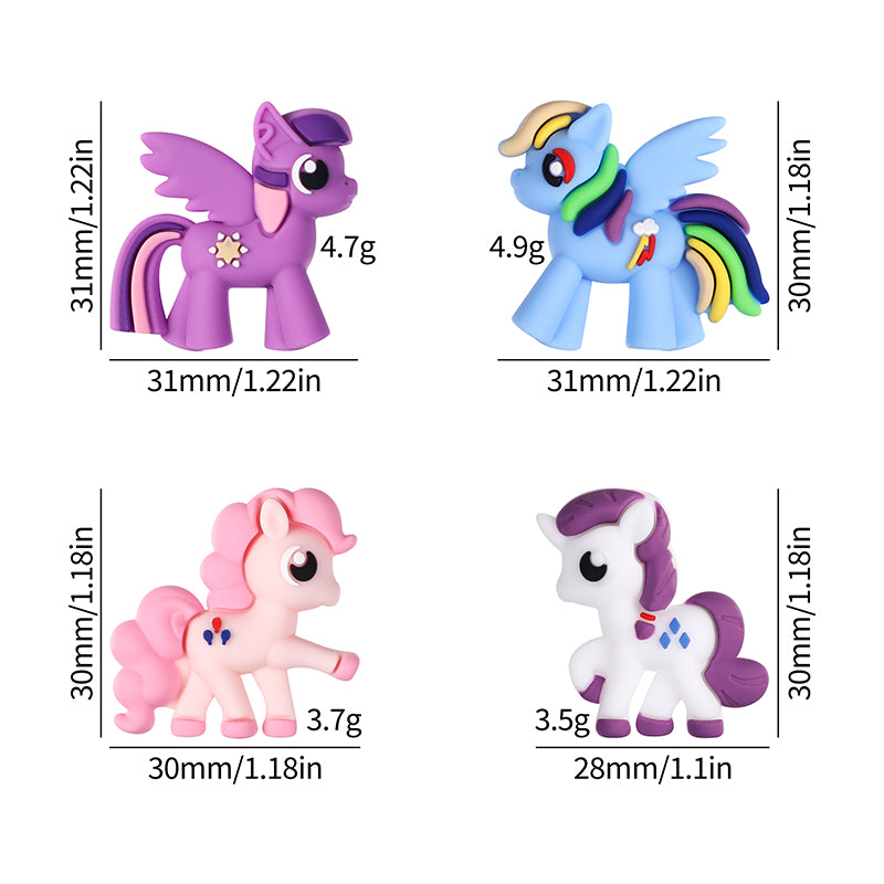 20Pcs Silicone 3D Focal Beads Pony Character Wings Spread 10