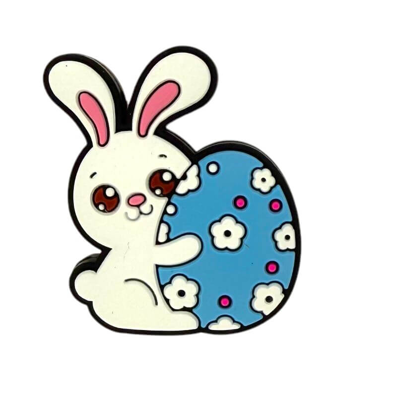 Silicone Focal Beads Easter Bunny Holding Blue Egg