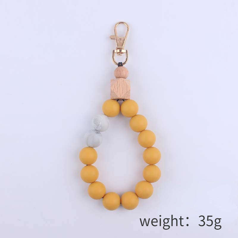 Wood Hexagon Silicone Bead Wristlet Keychain with Wooden Accent 5