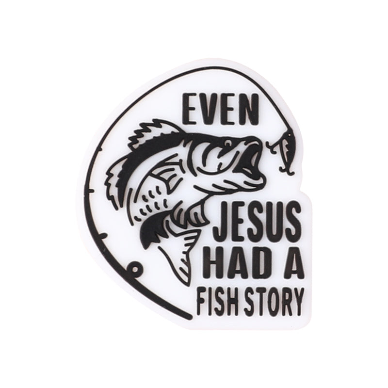 20Pcs Silicone Focal Beads Fishing Theme Printed Text Designs 11