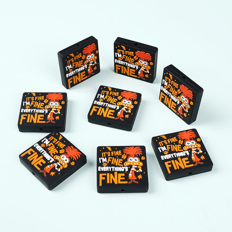 Silicone Focal Beads Mouse Character Front Facing with Text I'm Fine 4