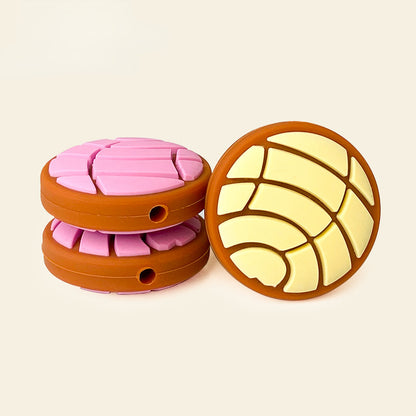 20pcs Silicone Bread Focal Beads Round Pattern Design