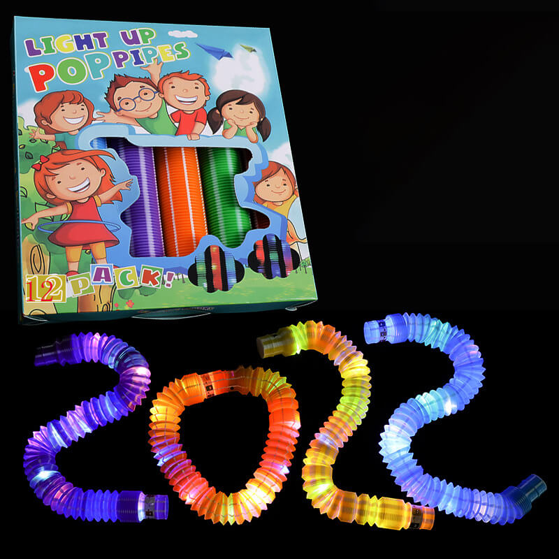 Light Up Pop Tubes Sensory Fidget Toy Normal and Large Sizes 13