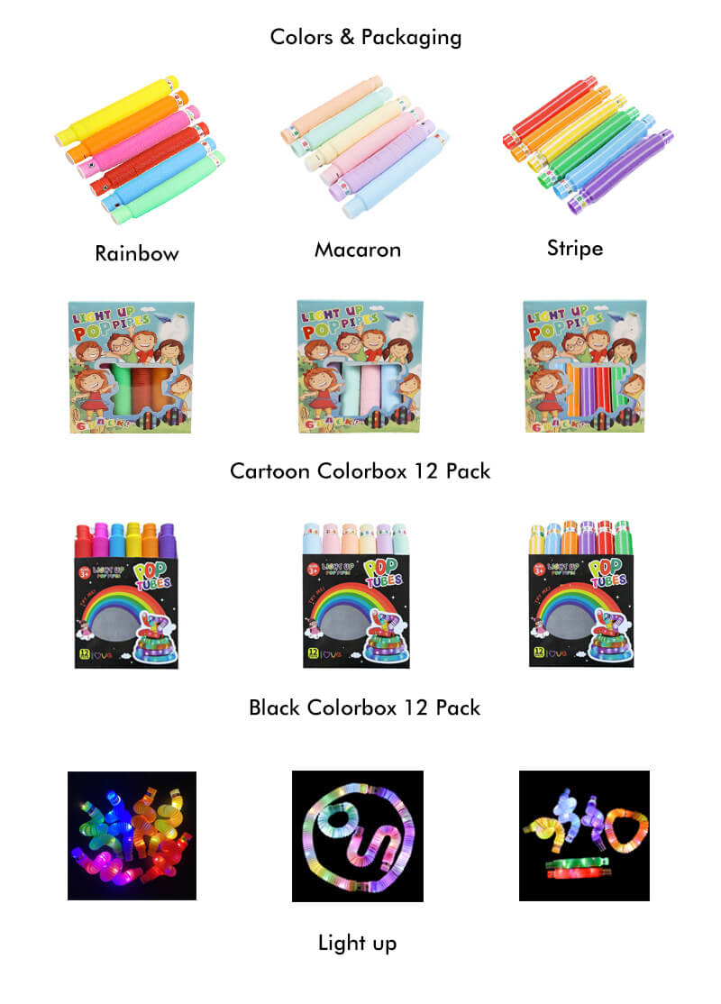 Light Up Pop Tubes Sensory Fidget Toy Normal and Large Sizes 17
