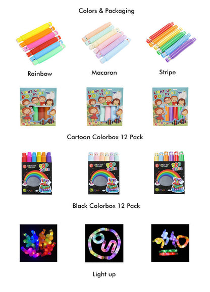 Light Up Pop Tubes Sensory Fidget Toy Normal and Large Sizes 17