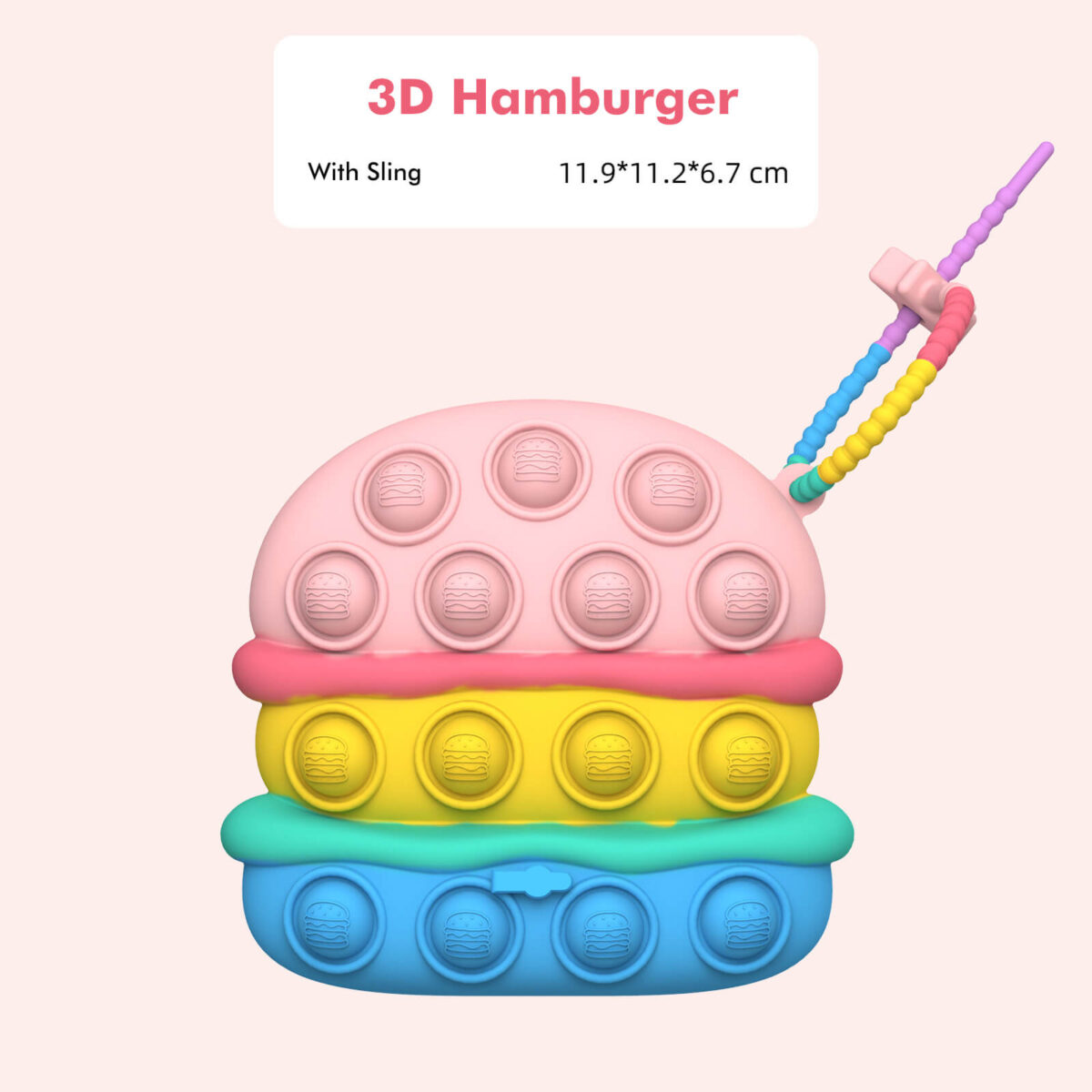 3D Hamburge Pop Push Bubble It Stress Toy Macaron With Sling