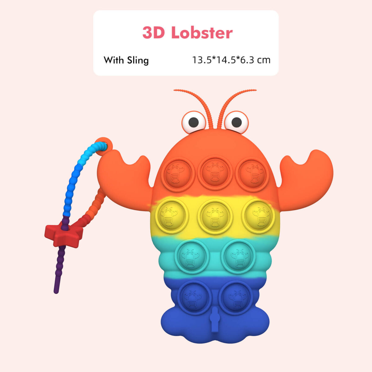 3D Lobster Pop Push Bubble It Stress Toy With Sling
