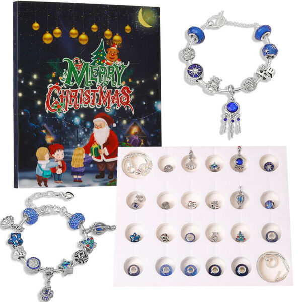 Blue Jewelry Advent Calendar Chritmas Countdown DIY 2 Bracelets Blind Box 1