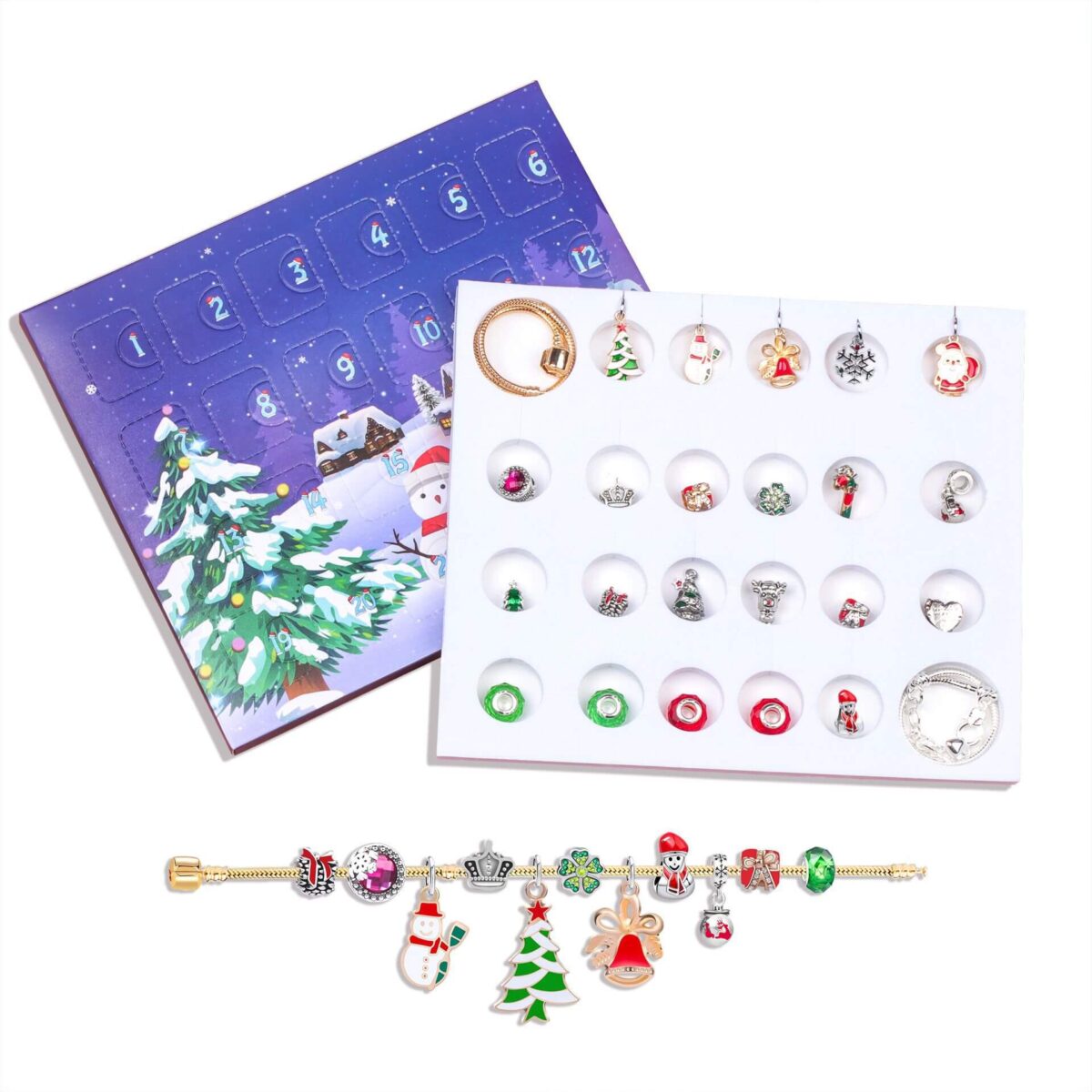 Boîte aveugle de compte à rebours du calendrier de l'Avent de Noël, boîte cadeau pour bijoux à bricoler soi-même, bracelet Description Image 3 1