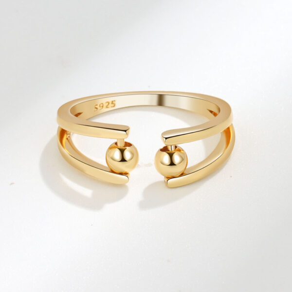 Gold 2 Beads Adjustable Anxiety Fidget Ring Toy For Women