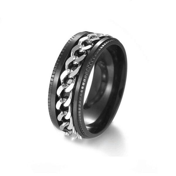 Silver Black Chain Anxiety Fidget Ring Spinner Toy For Men
