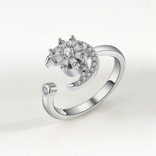 Silver Moon Flower Anxiety Fidget Ring Spinner For Women