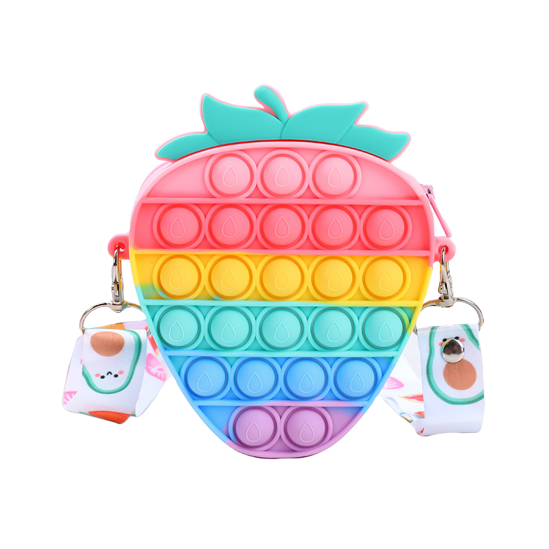 Strawberry Pop It Purse Bag Pouch Crossbody Shoulder Fidget Bage Rainbow