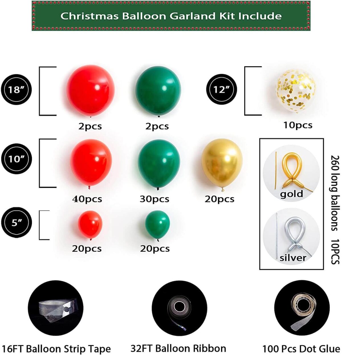 Venta al por mayor Conjunto de arco de globos de Navidad Decoraciones de fiesta de bandera de Navidad Descripción Imagen 1