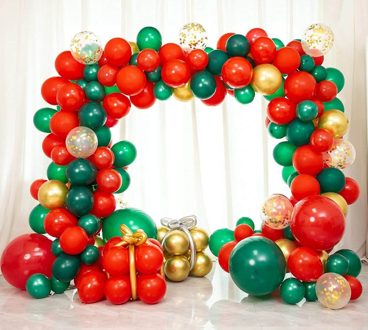 Venta al por mayor Conjunto de arco de globos de Navidad Decoraciones de fiesta de bandera de Navidad Descripción Imagen 4