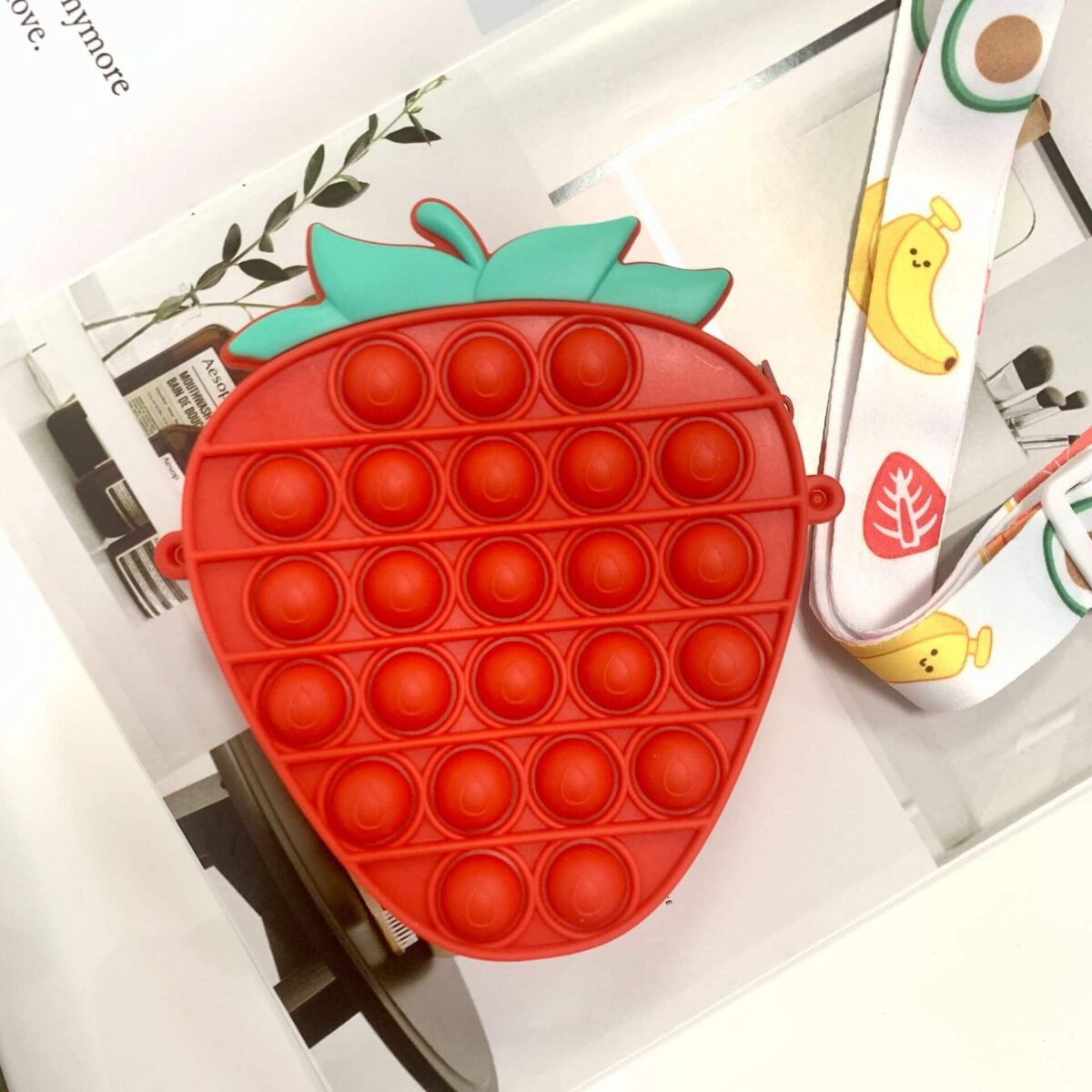 Wholesale Fidget Toys Shoulder Bag Push It Popper Strawberry Red